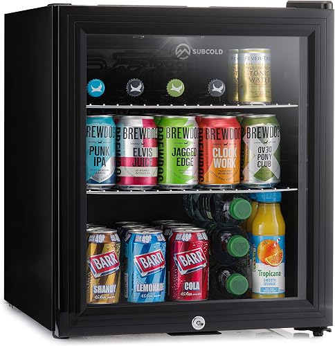 Subcold Super50 LED – Mini Fridge Black | 50L Beer, Wine & Drinks Fridge | LED Light + Lock & Key | Energy Efficient (Black)