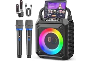 JAUYXIAN JYX Karaoke Machine mit 2 drahtlosen Mikrofones, Tragbaren Bluetooth Lautsprecher mit RGB-Licht, Karaoke Anlage für Karaoke, Hausparty, PA-System für Erwachsene Partybox