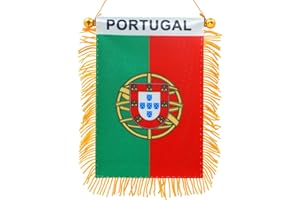 Anley Drapeau à suspendre pour fenêtre à franges Portugal 10,2 x 15,2 cm – Mini bannière de drapeau et décoration de rétroviseur de voiture – Drapeau à suspendre portugais avec ventouse