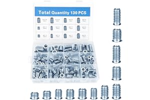 COLLAZOEY 130 Pezzi Inserti Filettati, M6 M8 M10 Boccole Filettate per Legno, Vite Dadi Esagonali in Acciaio al Carbonio, Inserto Filettato per Mobili in Legno