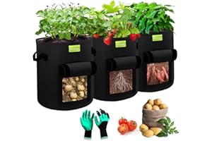 LESDOI 7 Gallonen (27L) kartoffel pflanzsack, pflanzsäcke Kartoffeln mit Doppelseitiges Klettfensterdesign, Pflanztaschen kartoffelsack mit Griffe für Tomaten,Kartoffeln, Pflanzen - Schwarz