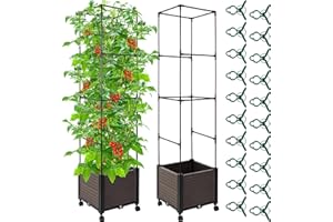 Barydat 2 Stück Hochbeet Pflanzkästen mit Rankgitter, 170 cm hoch, Tomaten, extra groß, Pflanzgefäß, Pflanzen, Hochbeete für den Außenbereich, mit Beinen zum Klettern von Gemüse, Pflanzen,