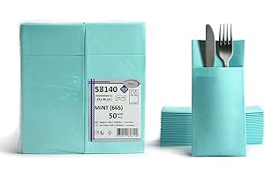 AROBA 50 Airlaid Besteckservietten Stoffähnlich | fertig gefaltete Servietten mit Schlitz | 40x40 cm 1/8 Falz Bestecktasche Hochwertig Hochzeit Geburtstag Hotel Catering Premium QUALITÄT Mint Blau Türkis
