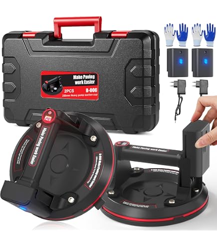 Ventouse électrique 8 Pouces - Capacité 300kg Max - Pour Carrelage, Verre, Marbre - Vanne D'air, Batterie Lithium