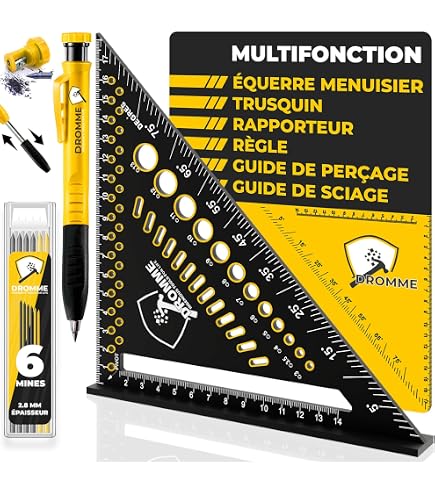 Équerre 3D Réglable 22,5° à 90° Alliage Aluminium - Outil Menuiserie Précis 3 En 1 Traçage Perçage Mesure