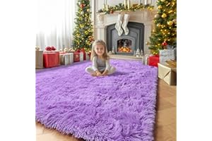 AMDREBIO Purple Area Rugs for Girls Bedroom,5x8 Rug,Fluffy Shag Rug for Living Room,Thick Furry Rugs for Kids Room,Shaggy Throw Rug for Nursery,Playroom,Kawaii Fuzzy Plush Carpet,Cute Room Decor for Baby