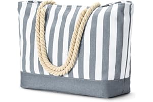 oscaurt Large Beach Bag, Waterproof Beach Bags for women with Zip and Pockets Summer Travel Tote Bag Pool Bag Holiday Essentials for Women Shopping Bag Reusable Foldable Shoulder Bag