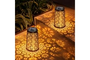 FAMGOODS Solar Lanterns Outdoor Garden, 2 Pack Metal Solar Powered Waterproof LED Lights - Decorative Light Garden Ornaments for Patio Yard, Gifts for Women Mum Grandma
