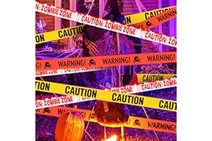 benpen Halloween Deko Outdoor Gruselig Garten Dekorationen, Horror Absperrband,10M Zombie Flatterband Gelb,Gefahren Warnband, Schrägband Bündel für Garten Zombie Party Gefahr Gefahrenbereiche