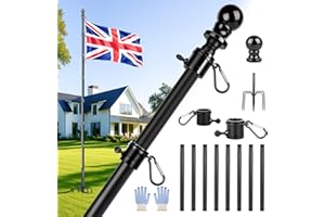 Orifesio 12 FT Flag Pole for Garden, Flagpole Kit with 5 Prongs Base, Heavy Duty Ground Flag Poles for Outside House, Extra Thick FlagPoles for Outdoor Backyard Garden (No Flag)