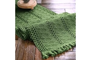 Weldomcor Runner da tavola in macramè verde bohémien, con nappe, in cotone intrecciato a mano, rustico, per cucina e tavolo da pranzo bohémien, 30 x 120 cm