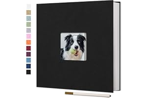 Vienrose Grand Album Photo Adhésif Scrapbooking 40 Pages Lin Relié livre photo DIY Longueur 28 x Largeur 27 cm avec un Stylo Métallique Noir