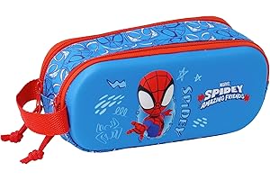 safta Spidey 3D Trousse Double 3D, Trousse pour Enfant, idéale pour Les Enfants d'âge Scolaire, Confortable et Polyvalente, qualité et résistance, 21 x 6 x 8 cm, Bleu Marine/Rouge, M, Décontracté