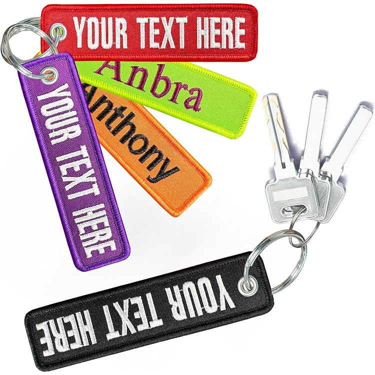 Porte-clés Personnalisable Brodé - Double Face - Pour Nom, Numéro - Idéal Moto, Voiture, Bagages - Cadeau Personnalisé