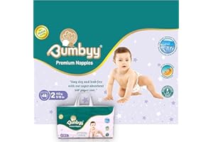 Bumbyy Premium Nappies: Eco-Friendly, Hypoallergenic, Ultra-Absorbent SAP Core, 12Hr Leak-Free, Soft & Thin for Sensitive Skin (Size 2 (48 Count))