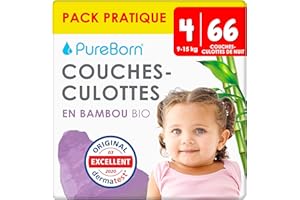 PureBorn Couches-Culottes Pour La Nuit, Taille 4 (9-15 kg), 66 Culottes Bébé, Protection Contre les Fuites Toute la Nuit, Absorption Extra, Confort à sec