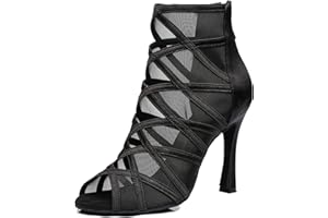 Minitoo, GQJ6179 donna polacchino camoscio stivaletti ballroom danza latinoamericana sandali