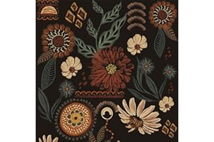 ICYEHAO Papier Peint Noir Fleur,44 x 300cm Papier Peint Adhesif Floral Coloré Papier Peint Orange Beige Fleuri Papier Peint Vert Feuille Papier Peint Botanique Papier Peint Adhesif pour Meuble Chambre,Salon