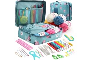 MPEIPILA Uncinetto Set 59 PCS, Kit Uncinetto Professionale Completo, Set Uncinetto Principianti, Crochet Kit Includi Uncinetti Ergonomici in Metallo 0,6 mm a 6 mm, Filato e Aghi e Accessor