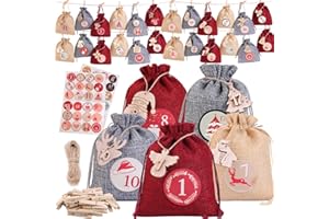 DWTECH Adventskalender zum Befüllen - 24 Stück 2025 Weihnachtskalender Adventskalender zum Befüllen,12x15cm Weihnachtsdeko Geschenktüten für Kinder (Rot)