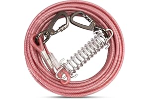 ZZOHAA Pink Dog Tie Out Cable with Spring Swivel Lockable Hook,Heavy Duty Dog Chains for Outside Pet Runner Cable Leads for Yard Camping for Dogs Up to 500 LB（9m）