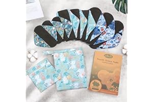 Viedouce Compresas Reutilizables,Paquete de 9 Almohadilla Menstrual Reutilizable,Algodon Salvaslip Reutilizable,Almohadilla Sanitarias Lavable con 2 Impermeables Bolsas de Almacenamiento