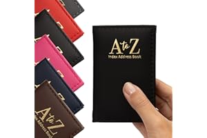 Evelay Index carnet d'adresses avec couverture aspect cuir, rembourré, style exécutif, petit format, A–Z (Noir)