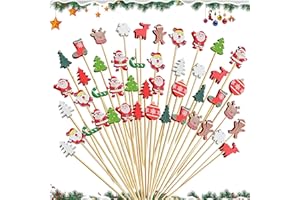 KASESSS 100 Pezzi Natalizi Stuzzicadenti Decorativi con 14 Stili Deco, Stuzzicadenti Natalizi da Cocktail 12cm Stuzzicadenti in Legno per Frutta per Antipasti Frutta Dessert Forniture per Natale Feste