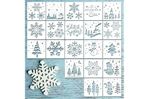 CIATBYYJ 20 Stück Weihnachts Schneeflocken Schablonen,Wiederverwendbare Weihnachtsbasteln Schablone,Schneemann Schablonen zum Malen auf Holzwand Wohnkultur Wandschablone (Schneeflocke)
