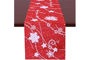 Grelucgo Towel Embroidered Snowflakes Table Runners, Christmas Holiday Decors (Red, 14 x 68 Inch)