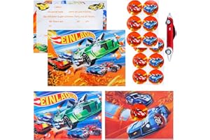 Wirhaut 12 Stück Einladungskarten Kindergeburtstag Mädchen Junge, Geburtstag Party Einladungskarten+12 Umschläge+12 Aufkleber+1 Stift, Auto Kindergeburtstag Einladungen für Geburtstagsfeiern Party