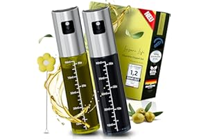 Leisure Life® | NEUEINFÜHRUNG | 2er Set Ölsprüher | 1 mm Edelstahlmantel | UV-Schutzglas | BPA-frei | 100 ml Ölzerstäuber für Olivenöl & gesundes Kochen (Jade Green & Obsidian Black – UV)