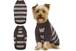 Hjumarayan Hundepullover Kleine Hunde - Pullover Hund mit Geschirrloch, Warm Hunde Strickpullover Winter mit Beinen, Pit-Streifen Hundepulli für Malteser, Zwergpudel, Braun S