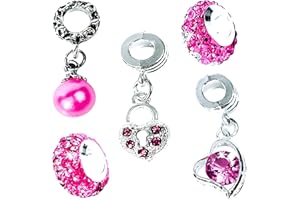RKC DIVINE DESIGN BY RKC JEWELZ LONDON 5 or 10 Pcs Womens Girls Sparkling Pink Crystal Charms for Pandora Style Charm Bracelets Necklaces - Jewelry Making Gifts Presents for Sister Mum Daughter Wife Friends