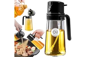 YARRAMATE 2 in 1 Spruzzino Olio per Friggitrice Aria, Flacone Spruzzino Olio da 470ml per Gli Alimenti, Spray Olio da Cucina, Nebulizzatore Olio Facile Aprire (02_Nero)