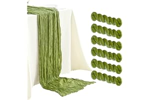 SRIZIAN 6 Stück Olivgrüne Käsetuch-Tischläufer, 3 m breit, Gaze-Tischläufer, Boho-Tischläufer für Brautparty, Hochzeit, Geburtstag, Party, Tischdekoration