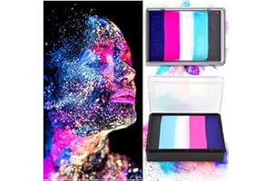 Teekerwan Tikelwan 5 couleurs Aqua - activé UV visage body painting Neon Rainbow face Paint UV Night Light Fluorescent noir mat Split cake, Halloween Noël body painting, 30g / 1.06 oz (01)