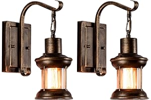 Vintage Glass Wall Sconce Fixtures 2-Pack, LULING Rustic Nordic Glass Wall Light Fixtures Retro Metal Black Painted Colour Wall lamp for Restaurant Home Bar Bedroom Bedside Corridor Decorate (No Bulb)
