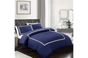 My Home Store Set di biancheria da letto con copripiumino di qualità alberghiera, 200 fili, in 100% morbido policotone traspirante, con federe (punti Baratta blu scuro, super king size)