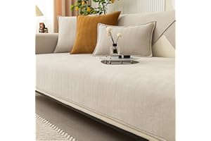 PETICEHI Funny Fuzzy Sofa Cover, Herringbone Chenille Fabric Furniture Protector Sofa Cover, Cosy Solid Colour Non-Slip Couch Cover (Beige,90 * 90cm)