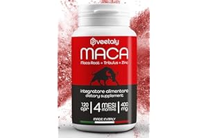 Veetaly Maca Peruviana, Tribulus Terrestris, Zinco - 4 Mesi di Fornitura, 120 Compresse Vegan