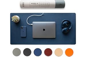 NORDIK BY DESIGN Nordik Leather Desk Mat Cable Organiser (Midnight Blue 89 X 43 cm) Premium Extended Mouse Mat for Home Office Accessories - Felt Vegan Large Leather Desk Pad Protector & Desk Blotter Pads Decor