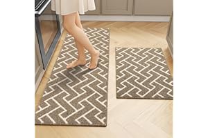 Biscpro Kitchen Rug Set 2 Pieces, Washable Non-Slip 100% Polypropylene Kitchen Floor Mats, Super Absorbent and Stain-Resistant Floor Runner Rug, Hallway Runner, Entryway(Beige, 50x80+50X150cm)