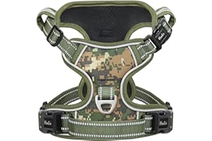 HEELE Arnés para Perro, Anti Tracción Reflectante Camuflaje Arnés para Perro Mediano con asa Acolchada, 1 Hebilla en la Correa Recta del Cuello Que Hace fácil Poner y Quitar, Color Camo-Verde, M