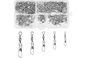 Dalephoric 100 Pezzi Girelle da Pesca, Anelli Solidi in Acciaio al Carbonio con Moschettone, 5 Taglie, Girelle Canna da Pesca, Accessori Pesca, per Acqua Dolce e Acqua Salata
