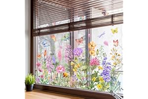 WandSticker4U®- Adesivi finestre FIORI di CAMPO colorato (95x59 cm) I Adesivi per vetri finestre grandi decorativi fiori I Primavera decorazioni vetrofanie fiori soggiorno camera cucina (senza colla)