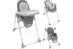 Chicco Polly Armonia Seggiolone Evolutivo Pappa per Bambini da 0 Mesi a 40 kg, Sedia Evolutiva, Seggiolone Reclinabile a Sdraietta con Altezza e Poggiapiedi Regolabili, 4 Ruote, Compatto, Grigio
