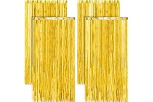 Chumix Lot De 4 Rideau Anniversaire Doré pour Fêtes - 1x2m Rideau Paillette Anniversaire, Réutilisable, Facile à Installer, Rideaux Frange pour Anniversaire, Mariage, Noël