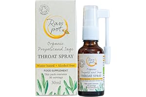 RAW POT - ORGANIC PROPOLIS and SAGE THROAT SPRAY - Alcohol-Free Pure Natural Raw Bee Propolis Liquid Extract for Sore Throat Pain Relief, Immunity Support, Skin, Dental Care | Kids & Adults (30ml)