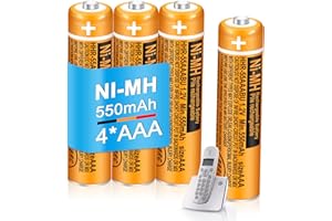 BENNTOP Paquete de 4 baterías recargables AAA de 550 mAh 1.2 V HHR-55AAABU NI-MH para teléfonos Panasonic, batería de repuesto para teléfonos inalámbricos BT Gigaset, hogar, oficina, uso diario
